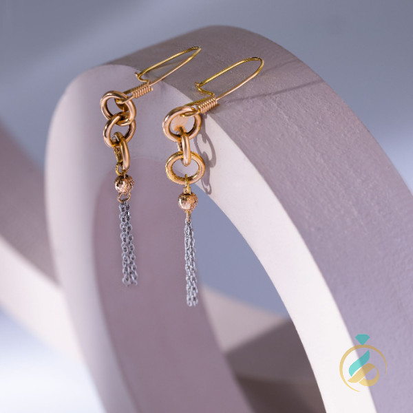 گوشواره طلای دورنگ آویزی