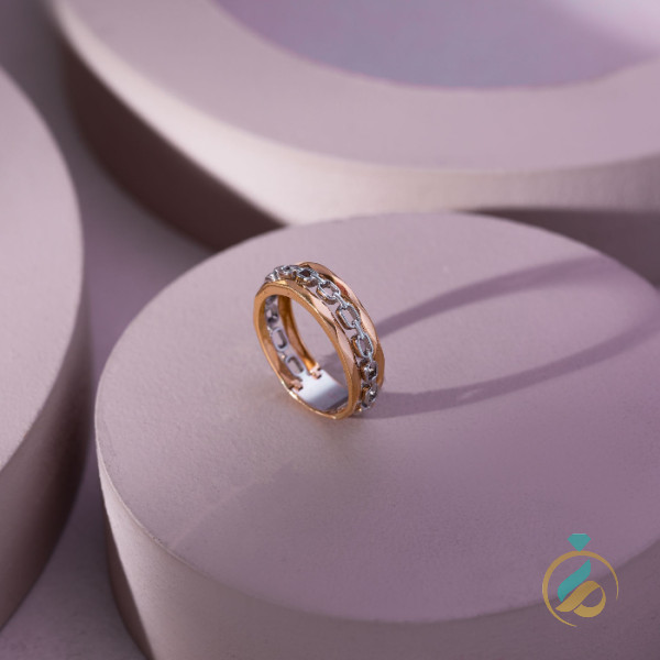 انگشتر طلا دورنگ زنجیری