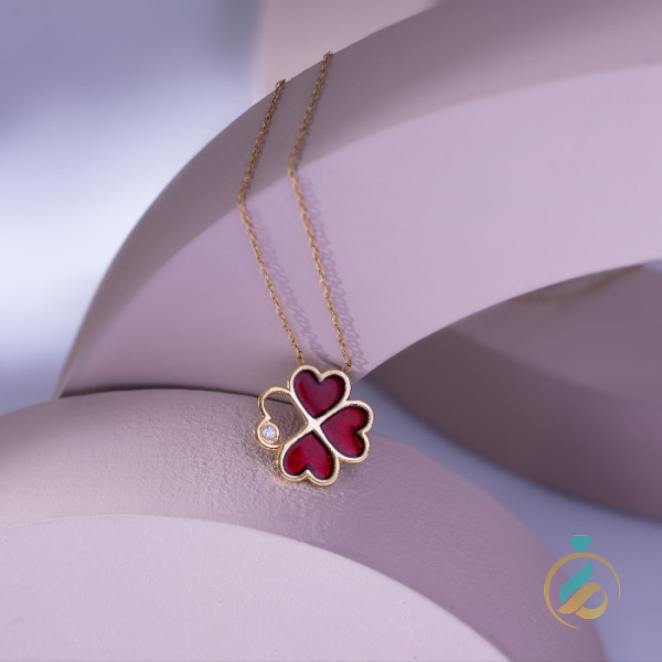 گردنبند طلا گل قرمز