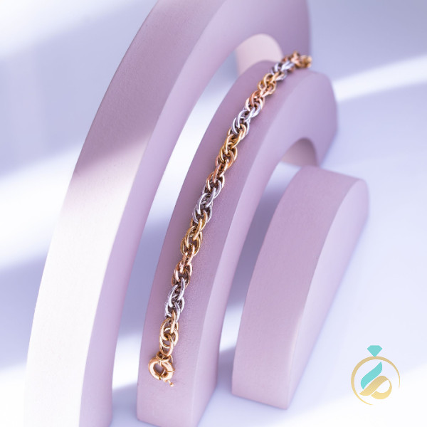 دستبند طلا زنجیری سه رنگ.