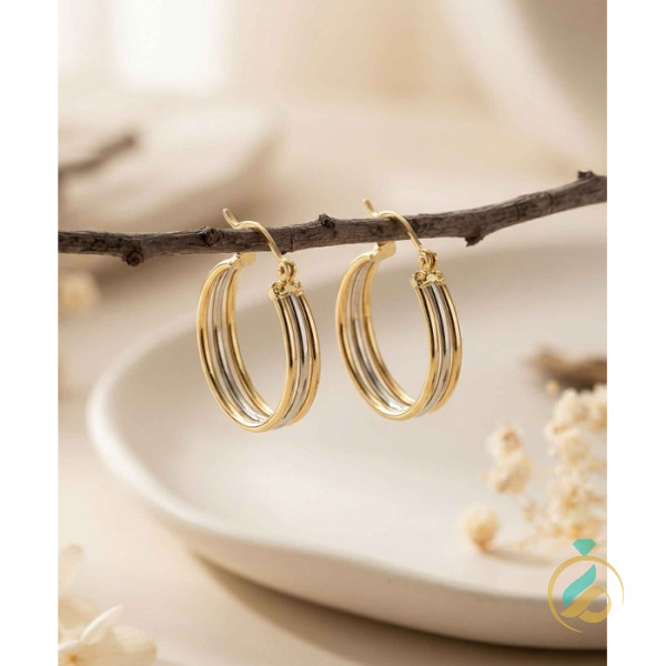 گوشواره دورنگ طلا حلقه ای