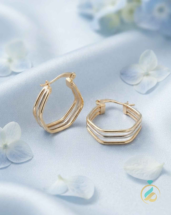 گوشواره حلقه‌ای شش‌ضلعی دورنگ