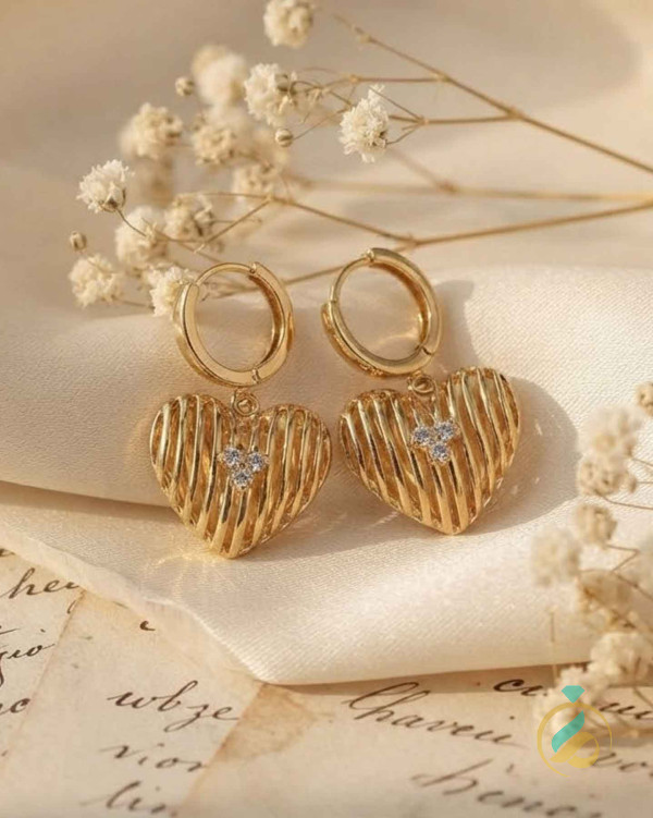 گوشواره آویز قلبی نگینی
