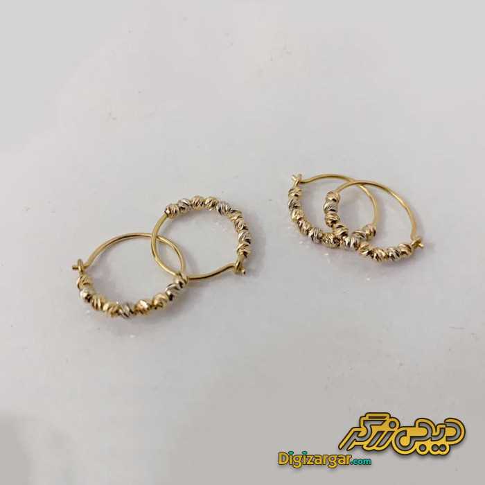 گوشواره طلا حلقه ای با گوی تراش