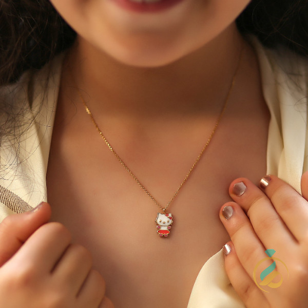 گردنبند کودک هلو کیتی میناکاری