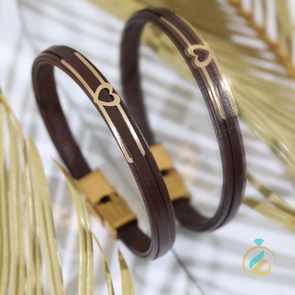 دستبند چرم طلا قلبی
