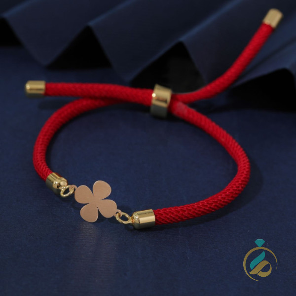 دستبند نخی طلا گل قرمز