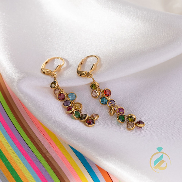 گوشواره طلای آویز رنگی