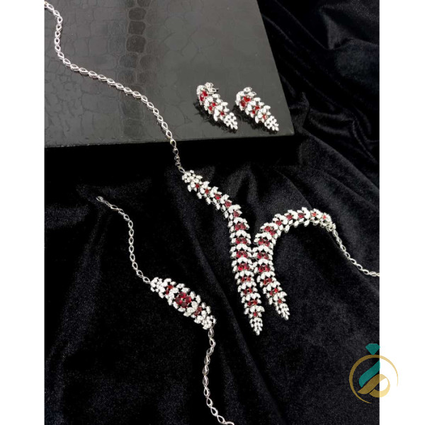 سرویس طلا سفید جواهر قرمز