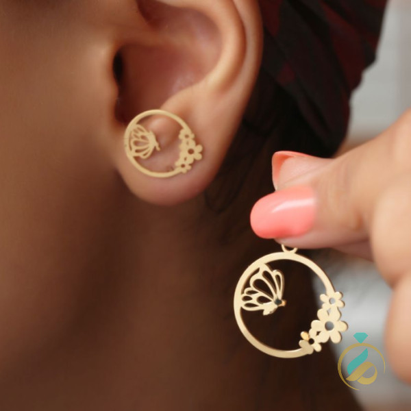 گوشواره میخی گل و پروانه