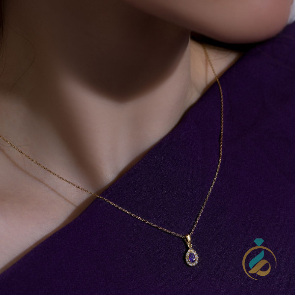 گردنبند مینیمال اشک بنفش